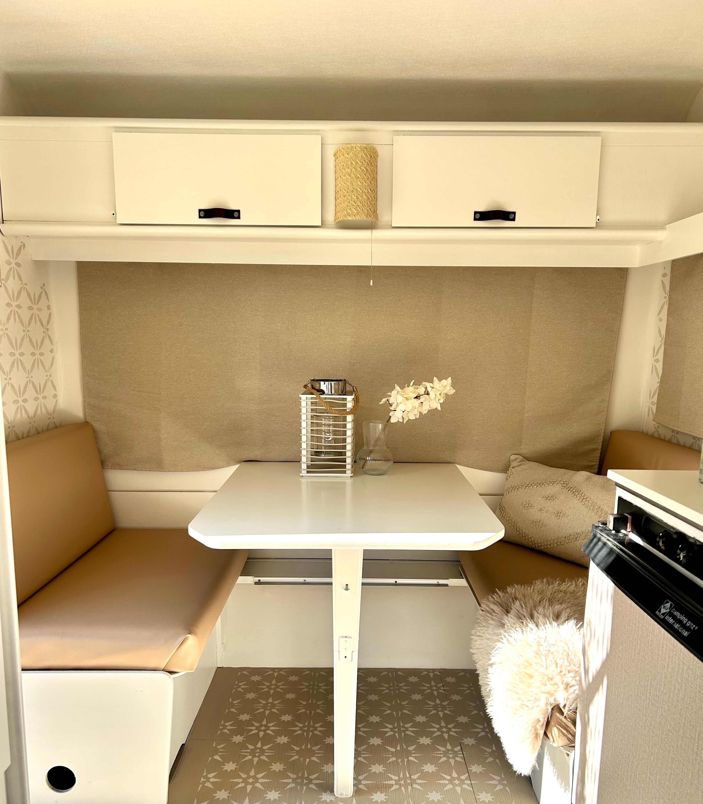 Verduisterende caravangordijnen - beige linnenlook