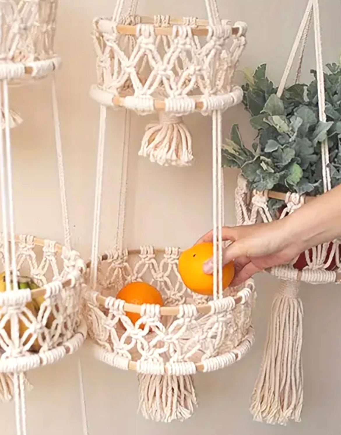 Boho-Hängekorb mit zwei Ebenen | Makramee für Wohnwagen und Wohnmobile