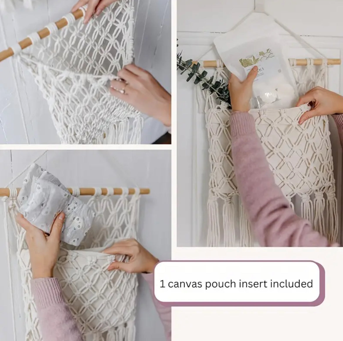 Makramee-Organizer mit 2 Fächern – Boho Caravan Interior