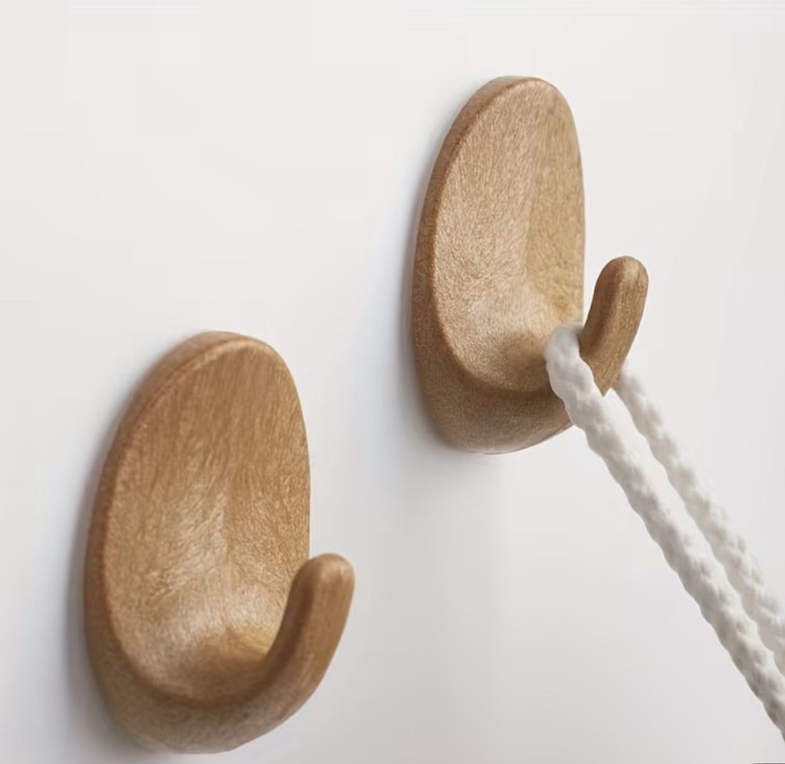 Set mit 4 Wandhaken – Holzoptik, selbstklebend