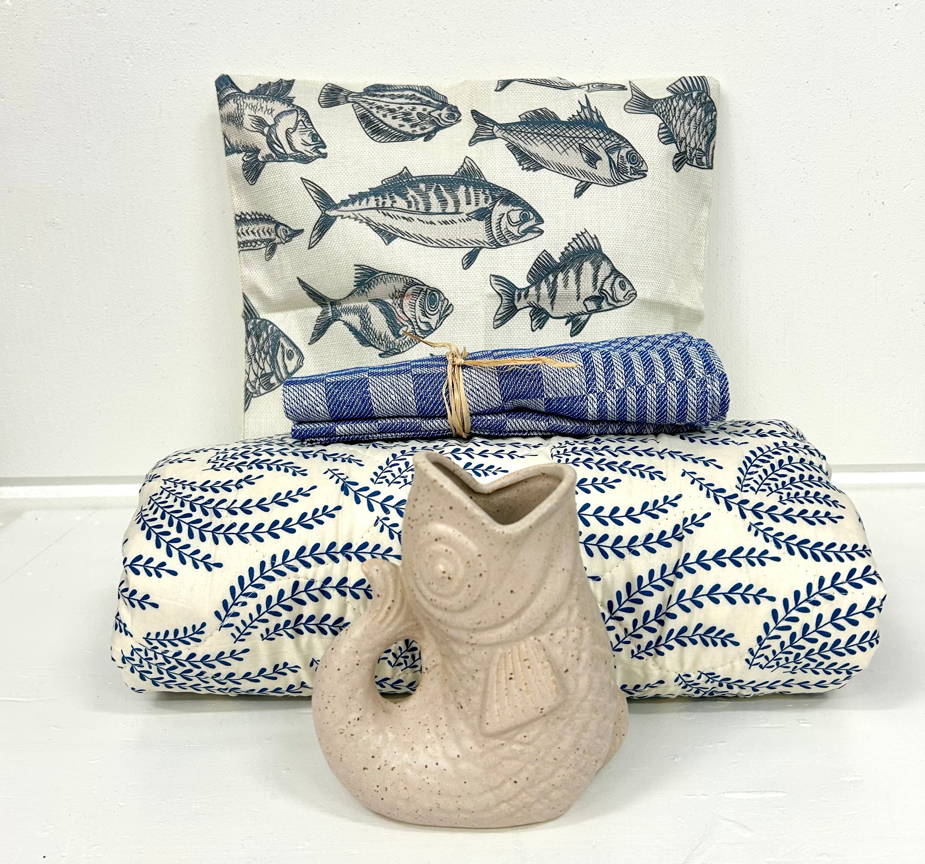 Beach Vibes Interieur-Set für Wohnwagen – Blau/Weiß