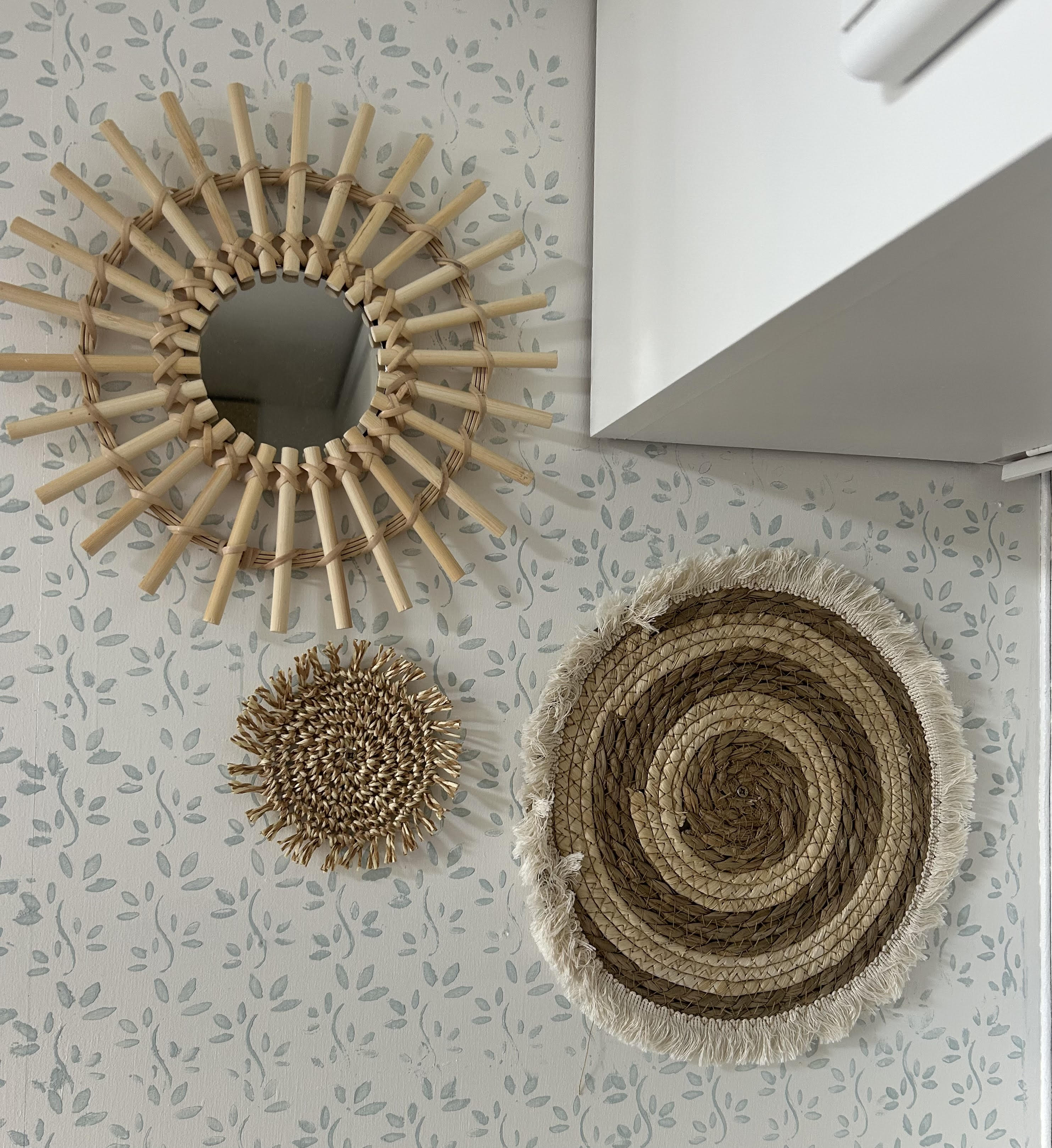 Boho-Wohnwagen-Wandteller-Set – Rattan-Spiegel und Wanddekoration