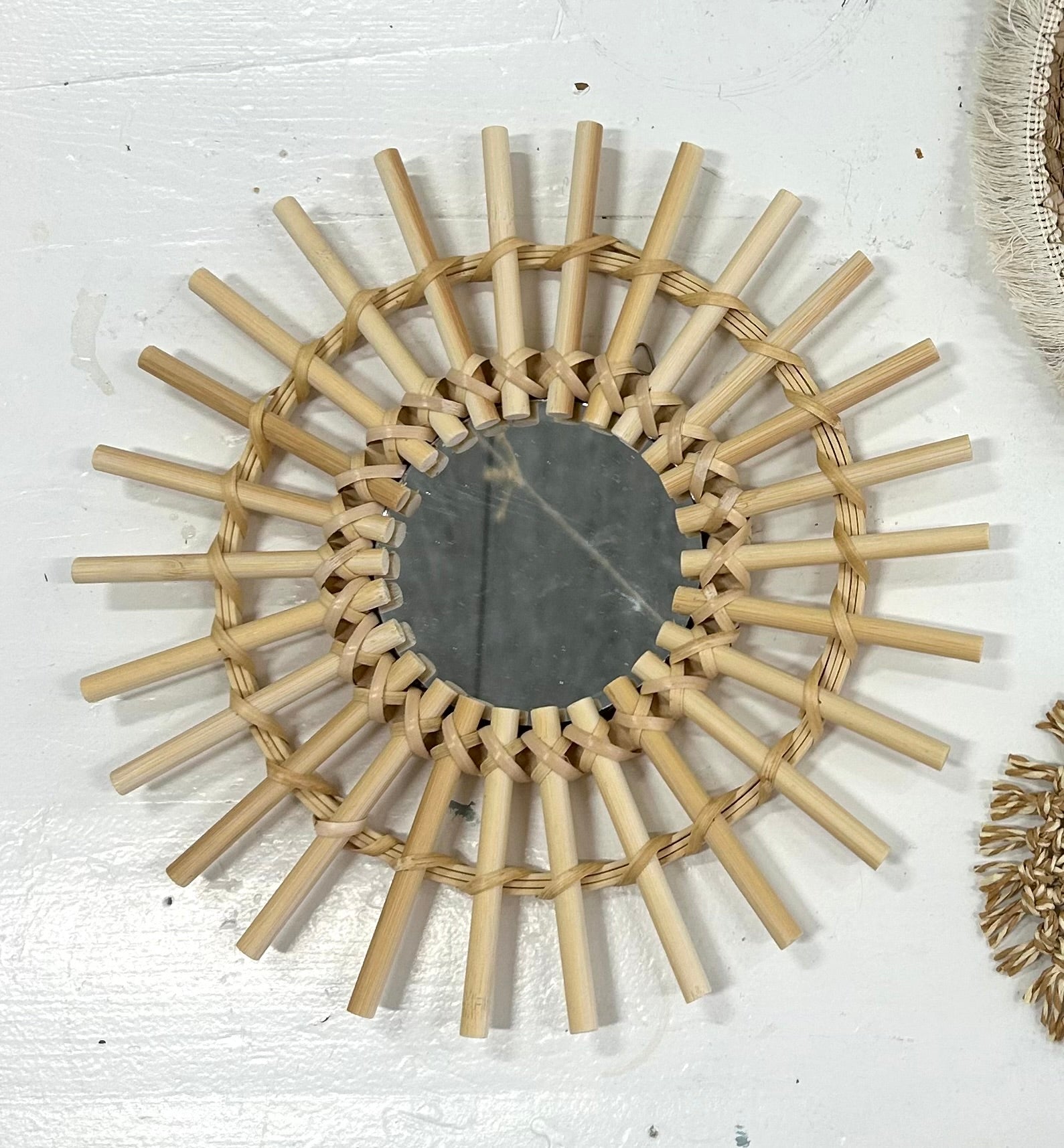 Boho-Wohnwagen-Wandteller-Set – Rattan-Spiegel und Wanddekoration