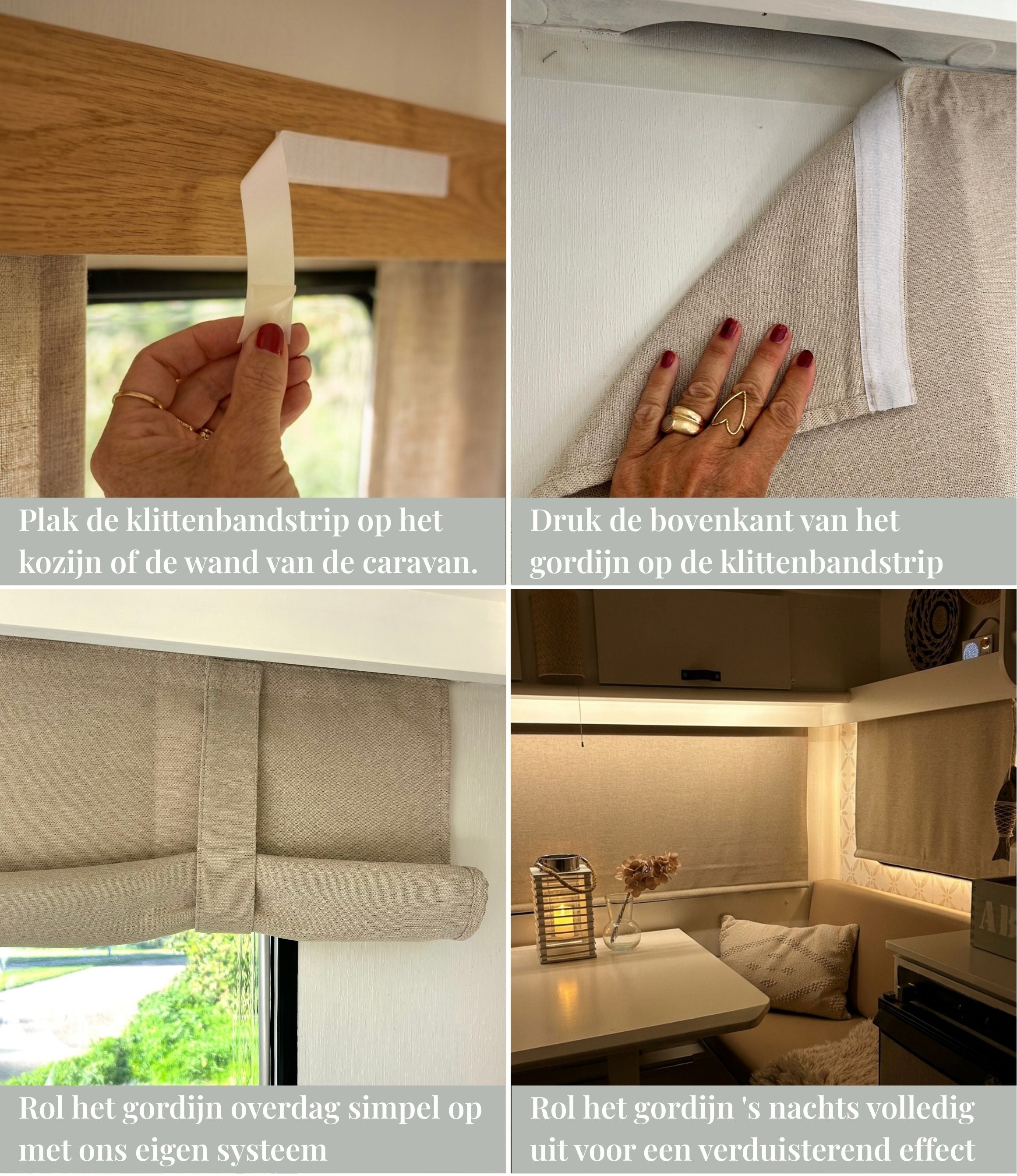 Verduisterende caravangordijnen - beige linnenlook